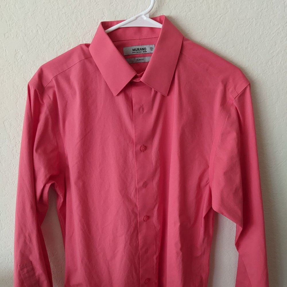 Murano Slim Fit Dress Shirt – 15.5 33 – Coral Pink – Men’s Button Down